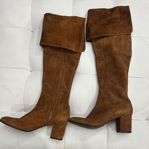 Barneys New York Vero Cuoio Tan Suede Over the Knee Boots Made in Italy